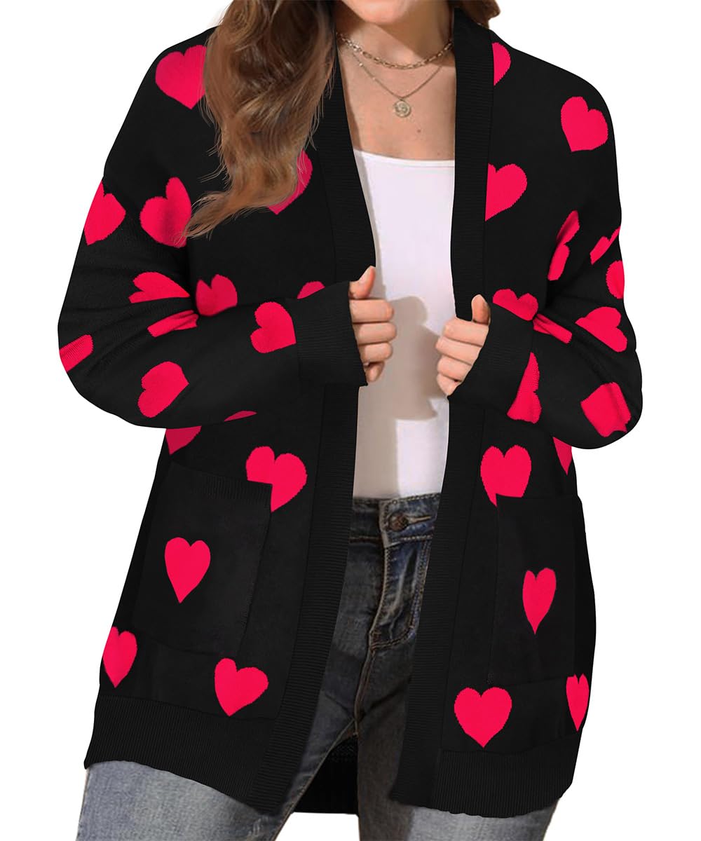 CARCOS Plus Size Cardigan Sweaters for Women Open Front Long Sleeve Oversized Winter Knit Cardigan Coats Pockets XL-3XL