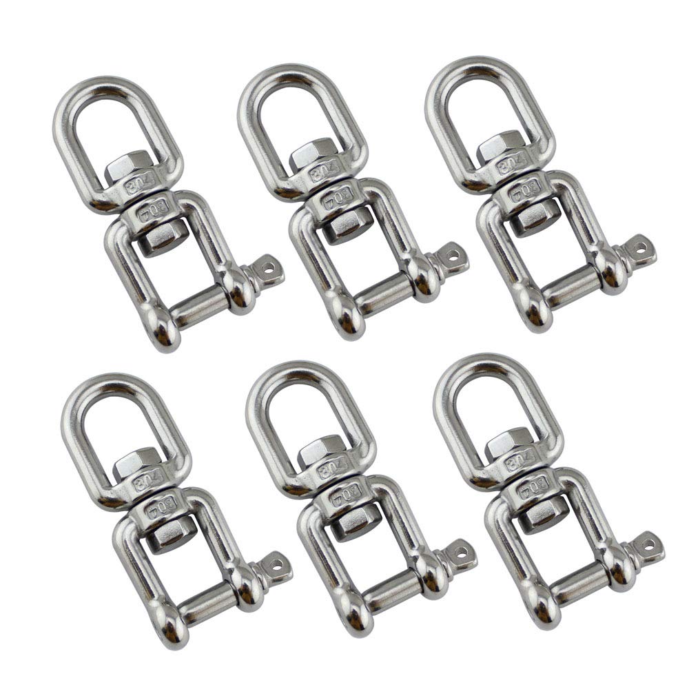 POFET 6Pcs 4mm Heavy Duty 304 Stainless Steel Swivel Ring Snap Rolling Shackle Device