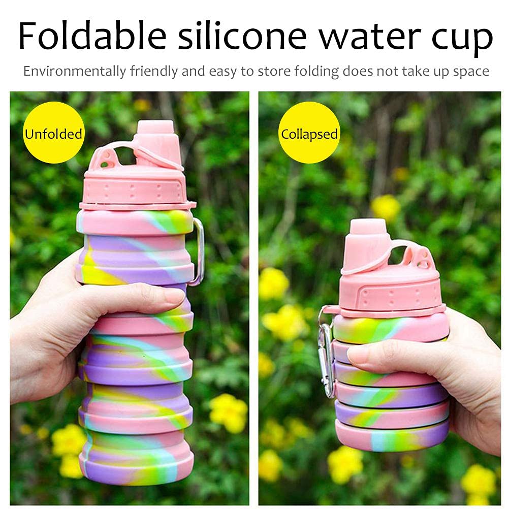 Borraccia pieghevole in silicone 500 ml - Bottiglia d'acqua flessibile e riutilizzabile, senza BPA, ideale per sport, bambini e adulti (arancione