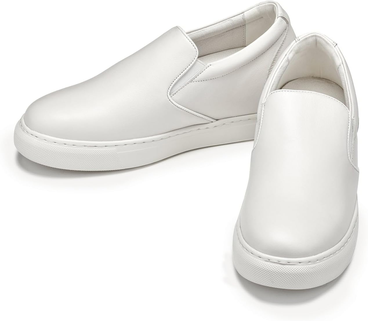 CALTO Men's Invisible Height Increasing Elevator Shoes - White Nappa Leather Slip-on Lightweight Casual Loafers - 2.6 Inches Taller - T1022 - Size 7 D(M) US - Image 6