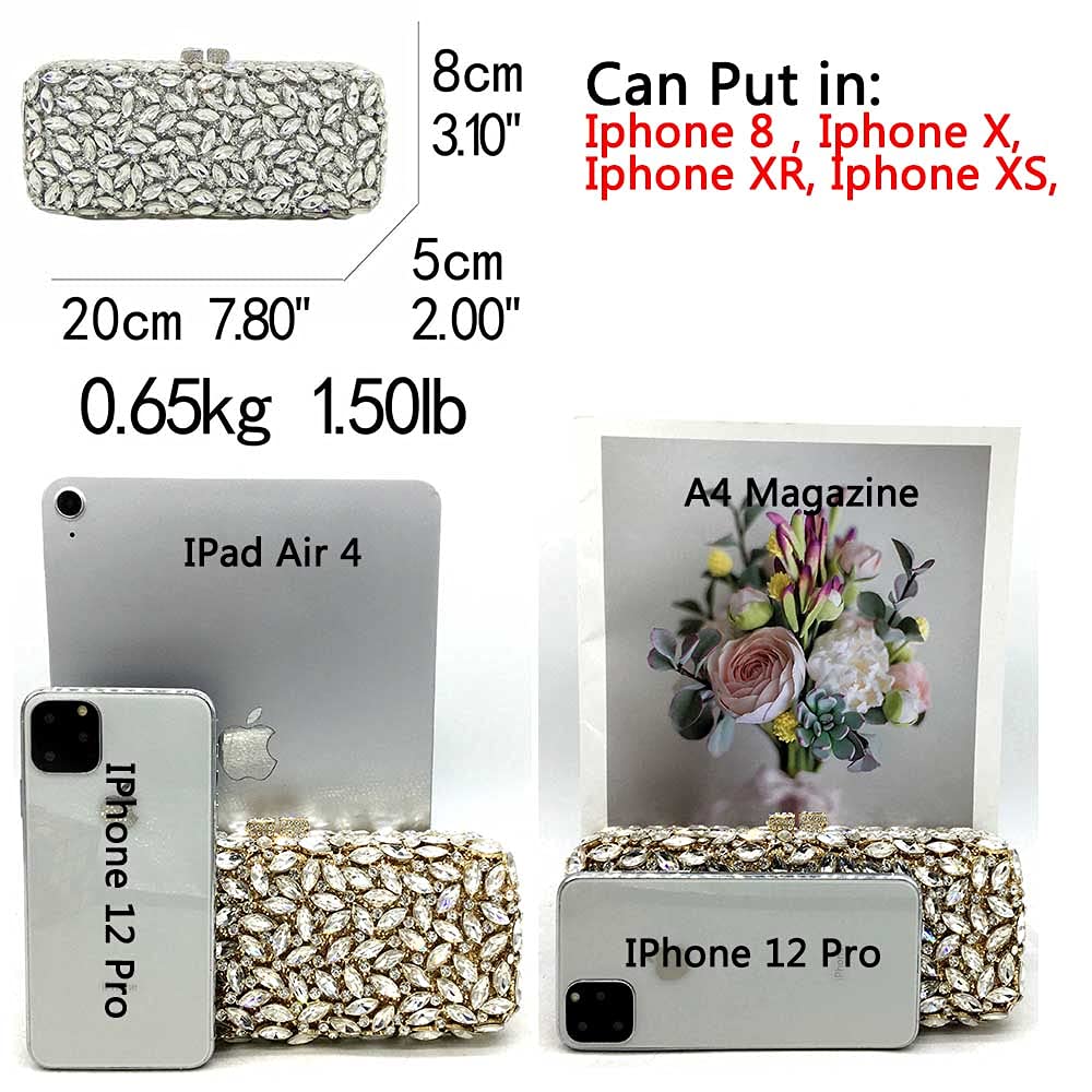 Boutique De FGG Women Green Crystal Clutch Bag Minaudiere Box Handbag Party Prom Rhinestone Clutch Purse Wedding Bag, Mini