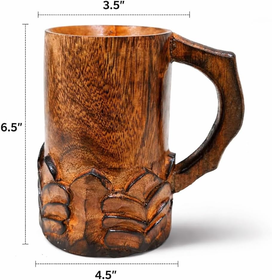 Handcrafted Wooden Beer Mug with Handle Antique Color Floral Cut Design Viking Renaissance Tankard Rustic Fantasy Stein Groomsmen Gift
