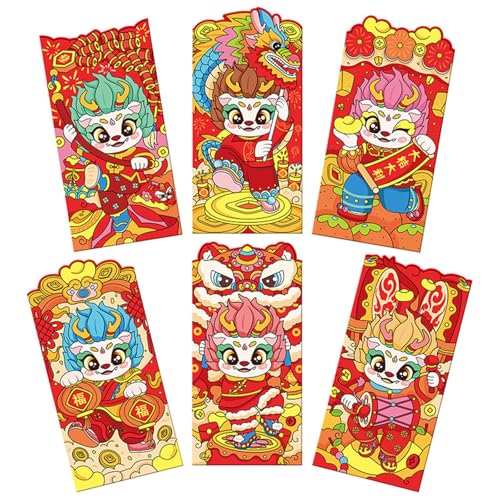 中国の幸運のお金封筒 ペーパーマネーポケット 赤み封筒 誕生日 クリスマス 旧正月 結婚式用 6枚