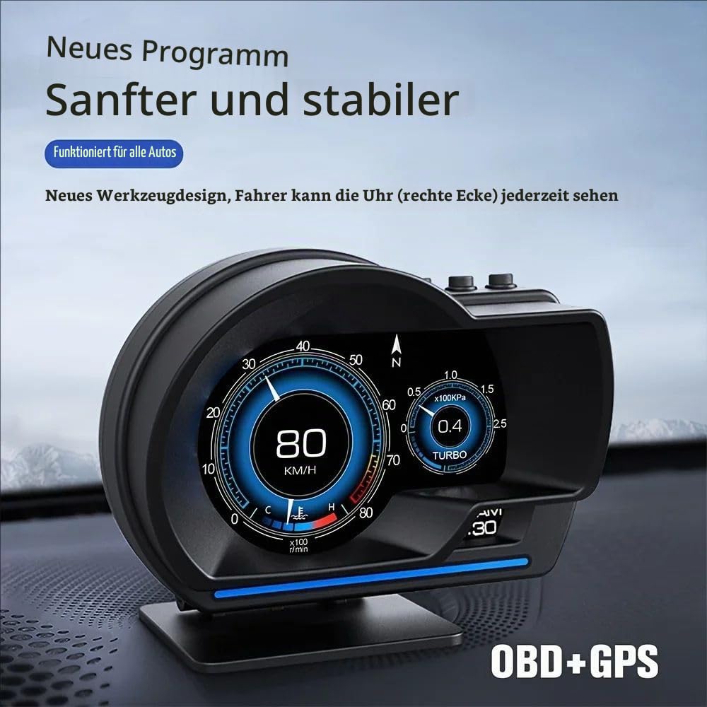 Auto Head Up Display,Cars Heads Up Display,Horizontale Fahrzeuganzeige,OBD2+GPS,mit Einstellbarer Halterung,Geschwindigkeit,Drehzahl,mehrsprachige Anzeige,für alle Fahrzeuge