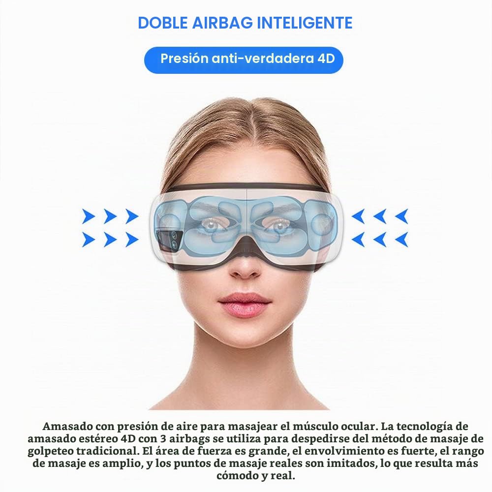 6D Smart Airbag Vibration Eye Massager Instrumento de cuidado de los ojos Calefacción Música Alivia la fatiga y las ojeras Máscara de sueño