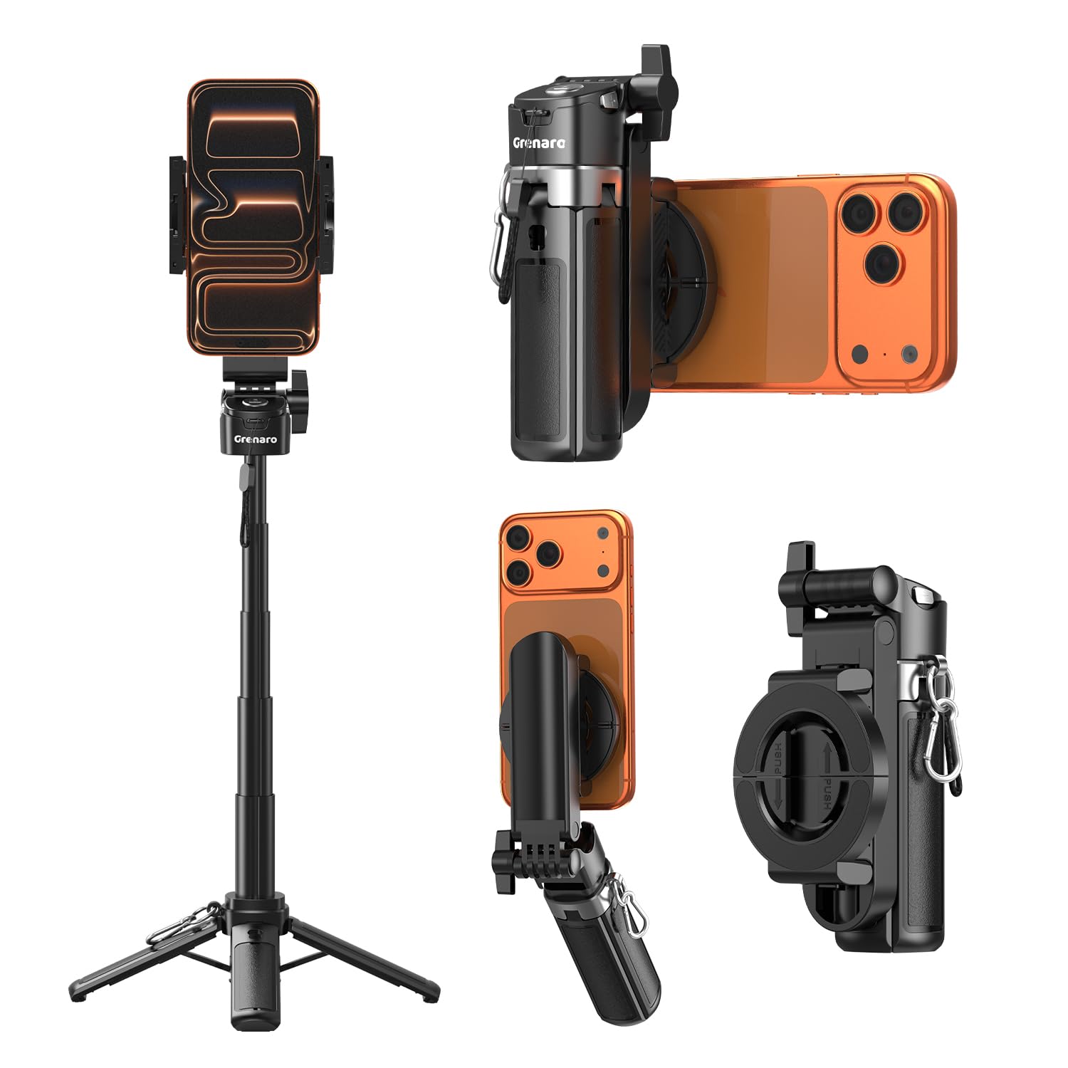 GRENARO Tripod Stand for Phone, Mini Selfie Stick Tripod with Magnetic & Clamp Holder, Up to 16.5in, 4-Leg Base, Lightweight & Portable, Detachable Bluetooth Remote for iPhone/Android Vlog/Photo-picture-24
