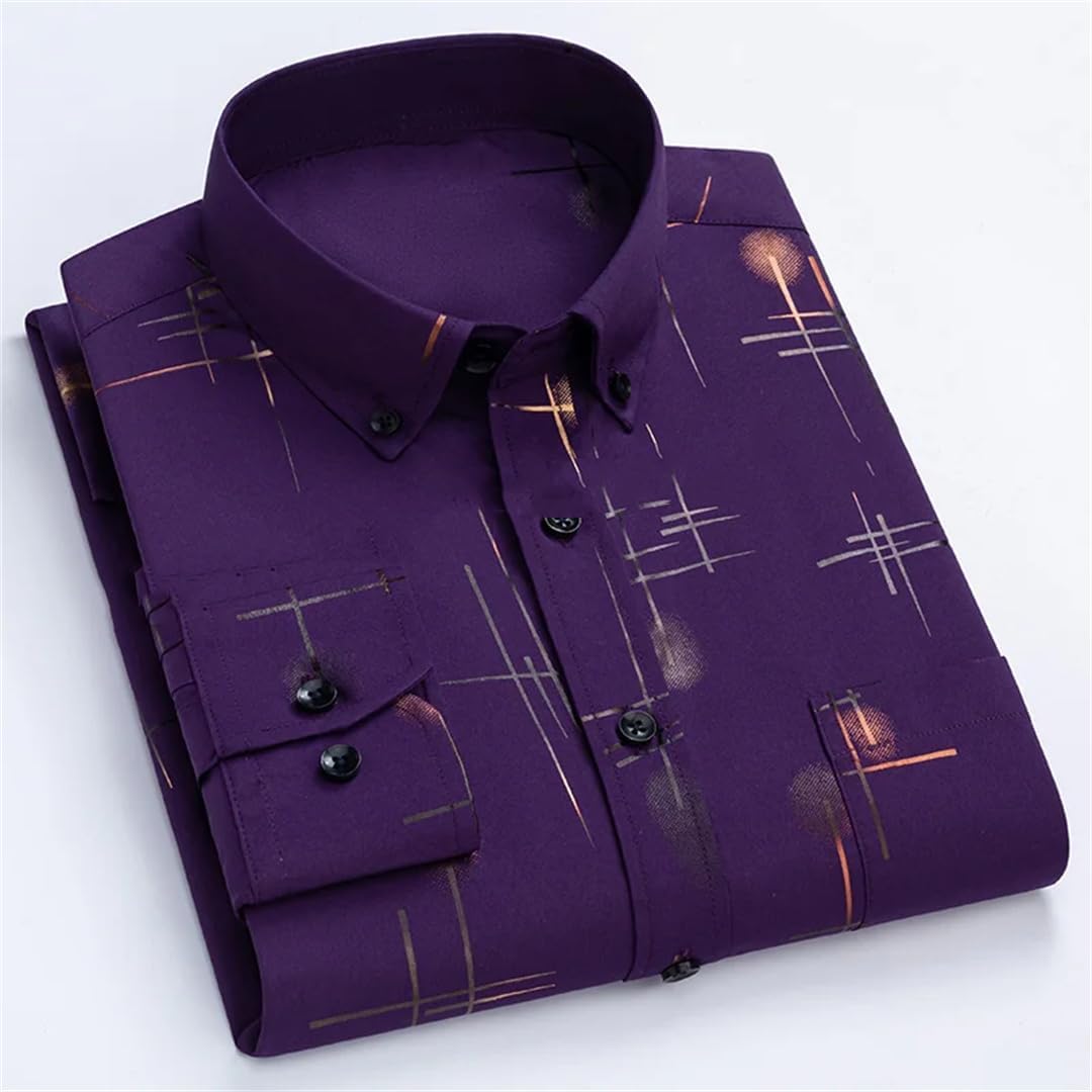 Long-Sleeve Shirts for Men Elastic Slim Fit Plain Shirt Streetwear Top