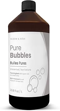 Luxury Unscented Foaming Bath - Natural Fragrance-Free Bubble Bath with Aloe Vera and Epsom Salt - Pure Bubbles Scent Unscented, 33.8 fl oz / 1L