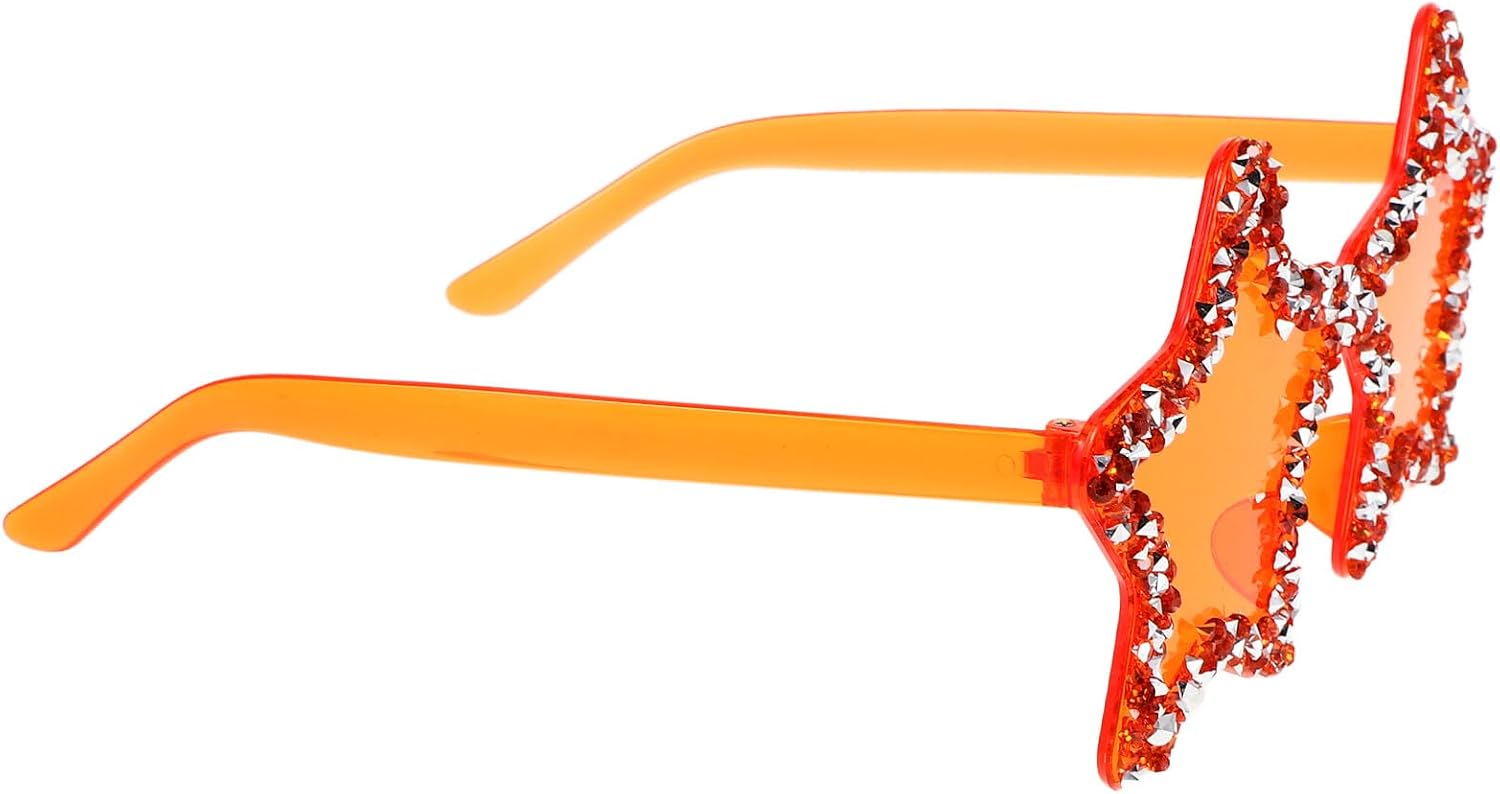BESPORTBLE Rimless Star Shape Sunglasses for Women and Men, Trendy Frameless Eyewear with Orange Frame, Fashionable Shade for Parties and Nightclubs