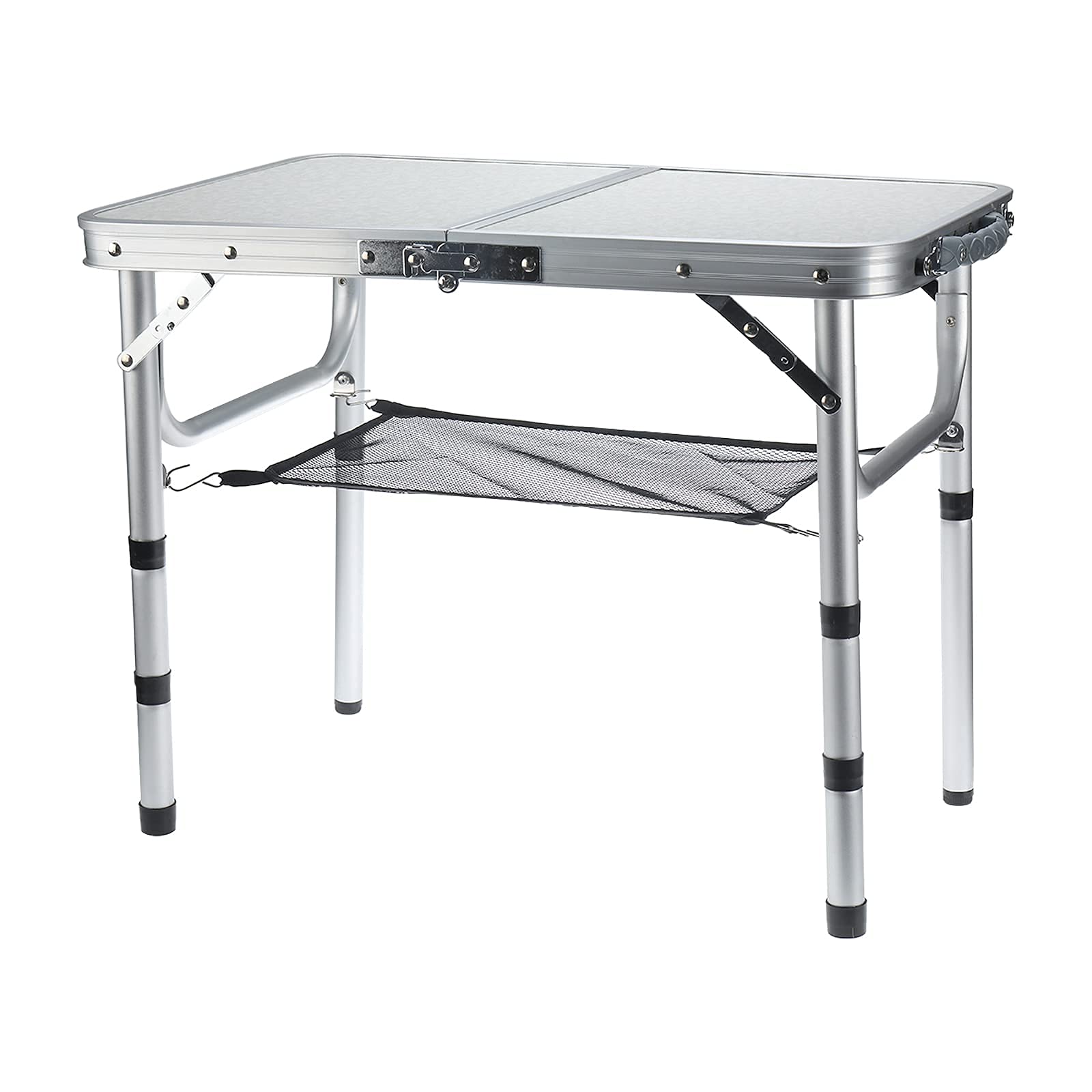 Xeternity-Made XMSound Folding Camping Table with Storage, Height Adjustable Portable Foldable Aluminum Camp Table, Lightweight Small Folding Table for Outdoor Indoor, Camp, Picnic, Beach