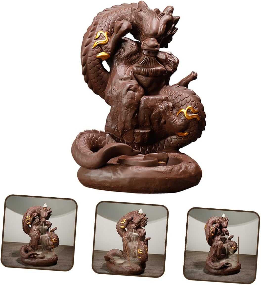 VICASKY Purple Clay Dragon Backflow Incense Burner Statue Decor Incense Holder Home Adornment for Office Desktop Aromatherapy and Meditation