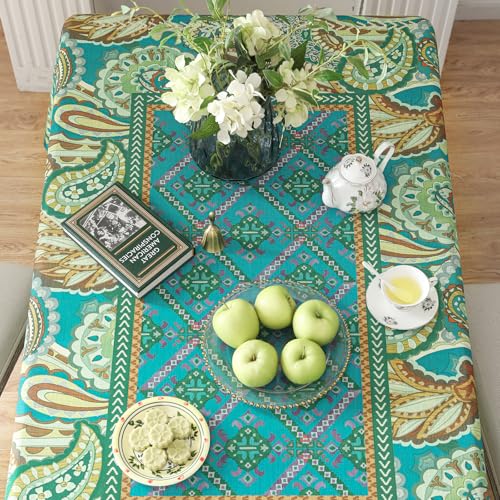 bilin gaier Linen Green Tablecloth,Wrinkle Resistant French Vintage Tablecloth Print with Foral,Decor Square Table Cloth for Thanksgiving,Dining Room,Home,Kitchen 67" × 67"-Milen by bilin gaier - Used condition - Image 8