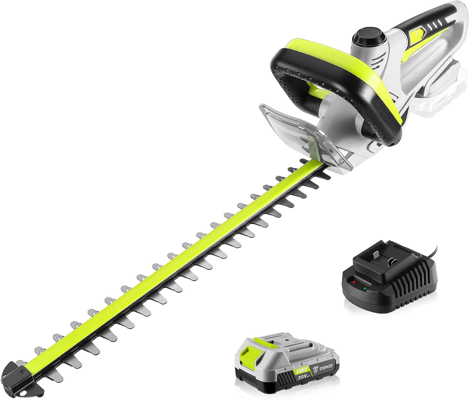 Hedge Trimmer Cordless: DEKOPRO 20V Electric Hedge Trimmers Cordless with Battery, 20″ Bush Trimmer Shrub Trimmer for Yard, Garden, Lawn