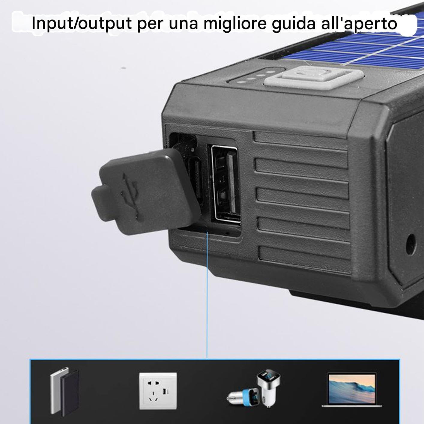 Luce per biciclette ricaricabile - Luci da bici anteriore solare per la guida notturna | 1,5 ore Carica rapida potente LED super luminoso con corno, porta USB, luci ciclistiche IP65 impermeabili per l