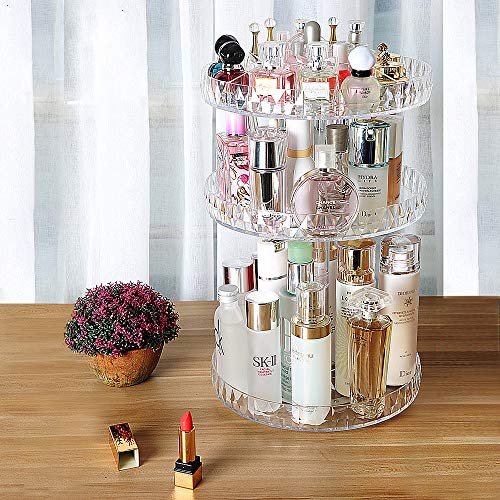 TRIXES Make Up Organiser - 360 Grad Kosmetik Organiser - 3-stöckiger, klarer Acrylständer - Drehbares Display mit… – Bild 2