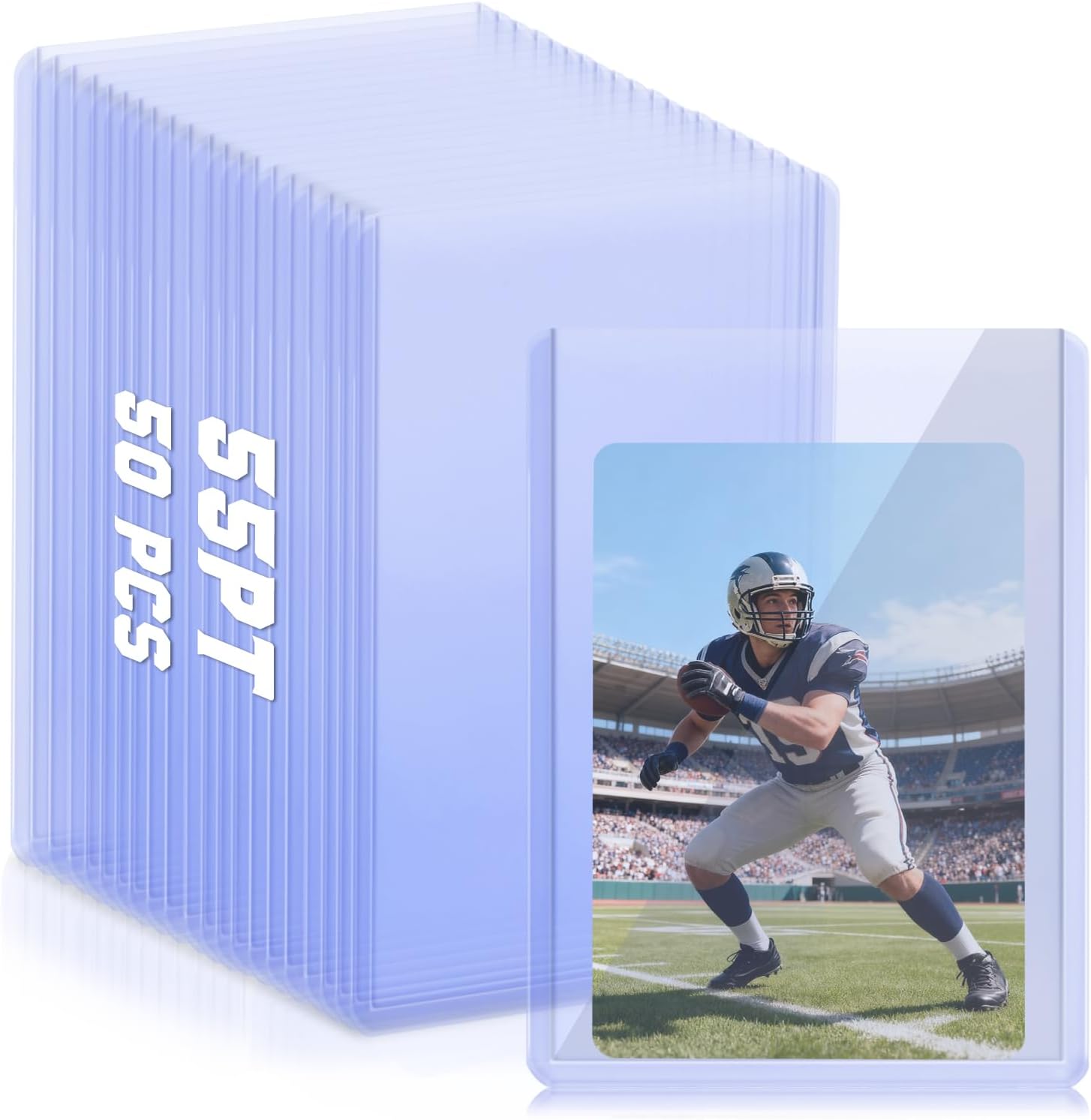 Top Loader Thick Card Load Holder Storage for Trading Cards Sports Sleeves Hard Plastic Point Protective Toploaders Rigid Memorabilia Collectibles (55PT, 50 Hard Sleeves)