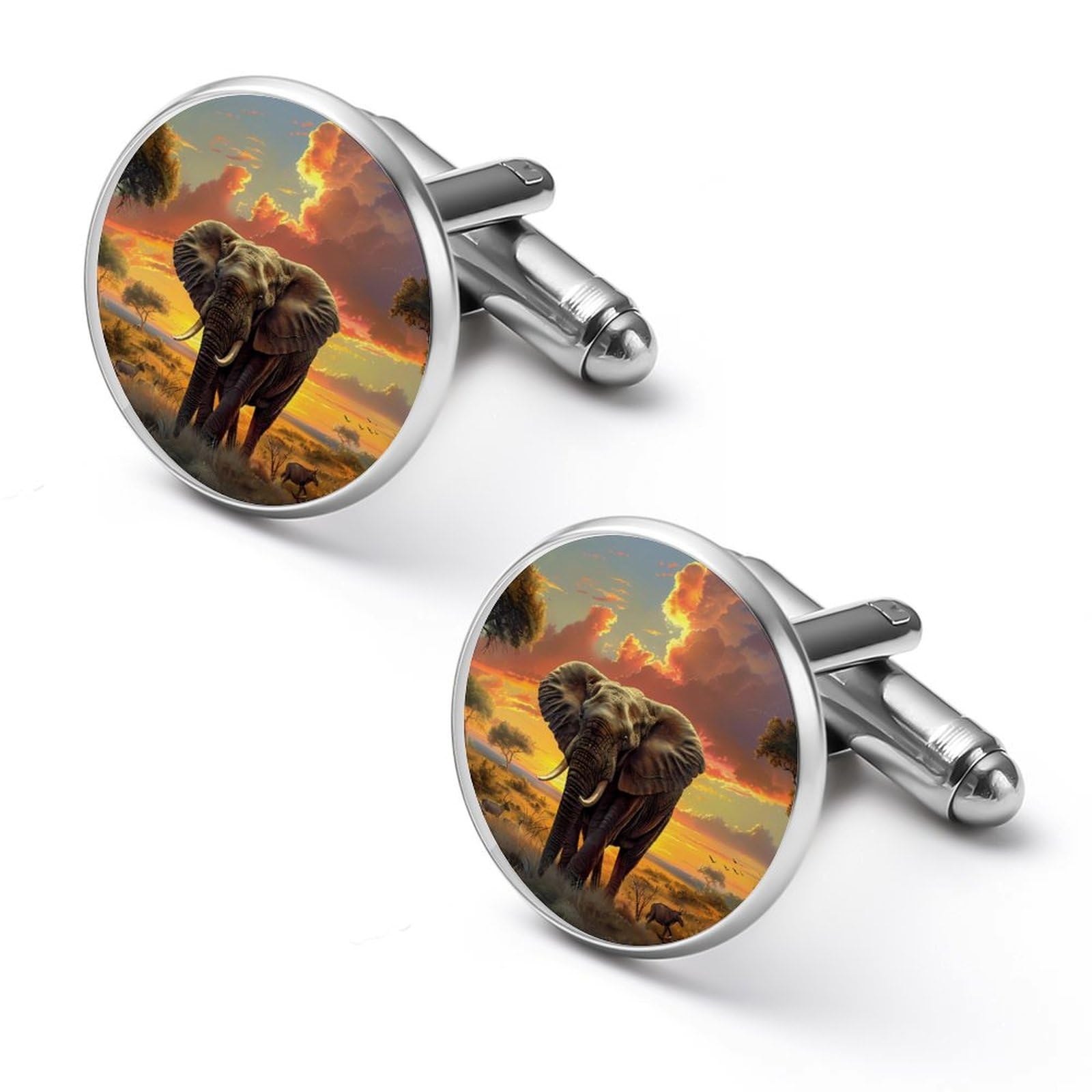 Generic Gemelos personalizados de elefante salvaje africano para hombre, clásico, negocios, boda, camisa, gemelos, regalo de 0.7 pulgadas y 0.8 pulgadas