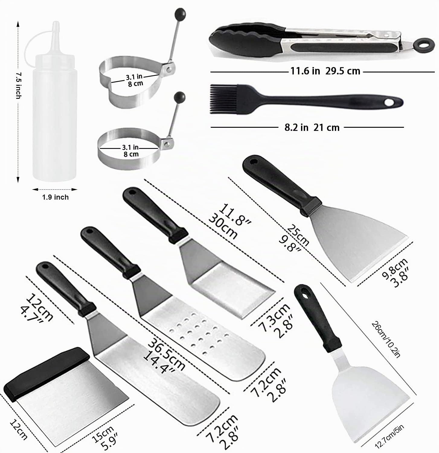 Juego de 12 Espátulas para Barbacoa, Juego de Herramientas de Acero Inoxidable con Bolsa de Transporte, Barbacoas al Aire Libre, Cumpleaños, Navidad, Teppanyaki y Camping