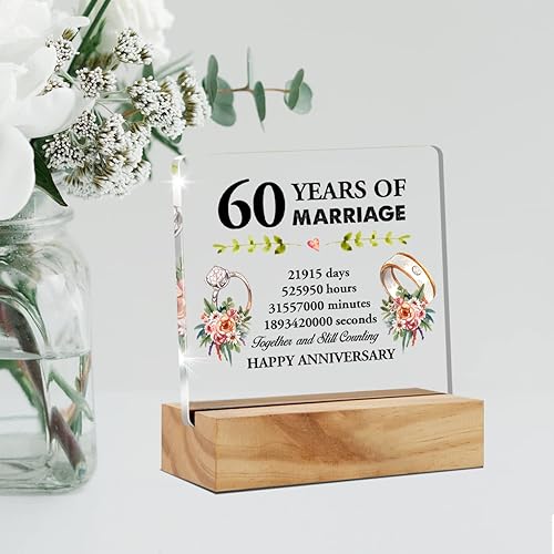 Miniatura 4 de Acrílico 60 años de regalo de matrimonio decoración de escritorio de 60 años para parejas 60 aniversario decorativo acrílico transparente con