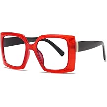 Retro Square Blue Light Blocking Reading Glasses For Women Men Oversized Anti Anti Glare UV Eyewear... red/black, 2.0