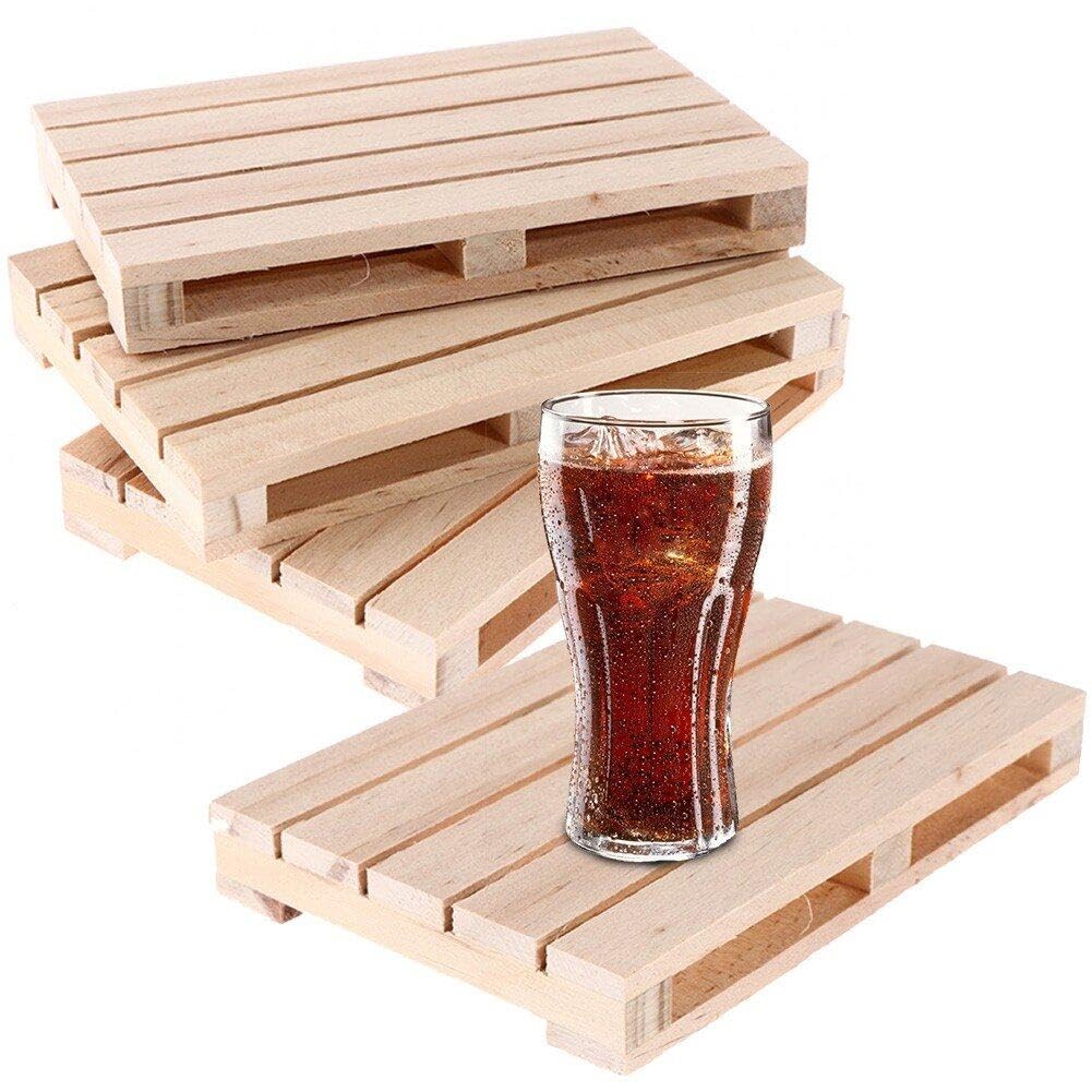 Lipfer 4 Pcs Mini Wood Pallet Coasters for Beverages, Hot and Cold Drinks, Small Pallet Coasters Cup Mat for Hot Cold Drink Wine Beer Table Protection