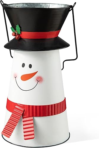 Miniatura 5 de Glitzhome Jarrón de muñeco de nieve de metal de 20 pulgadas de alto para decoración de interiores de Navidad, tarro de muñeco de nieve de Navidad