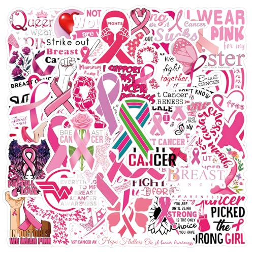 110PCS Breast Cancer Awareness Stickers Pink Ribbon Stickers Caring for Womens Health Waterproof Vinyl Stickers Decals for Laptop Bike Gifts for The People Care About Women