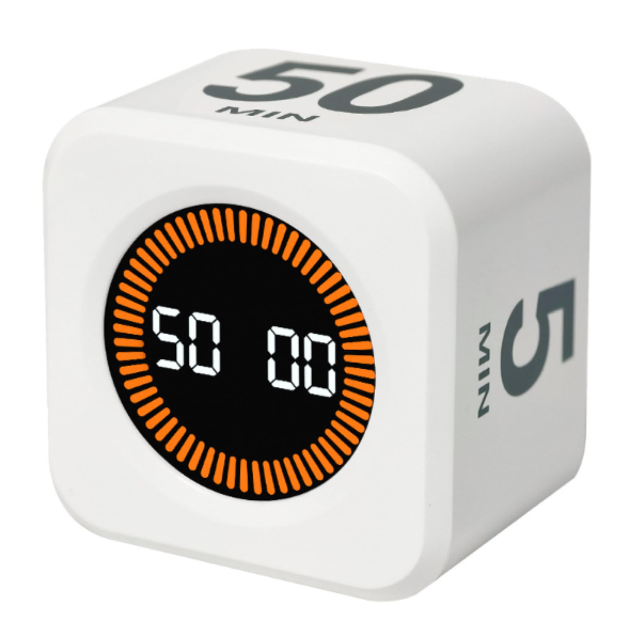 Pomodoro Cube Timer Digital Countdown Clock with LED Ring 5/10/25/50 Min Flip Function, Custom Time & Stopwatch, Silent Mode Rechargeable Desk Timer for Work Study Cooking Exercise Classroom