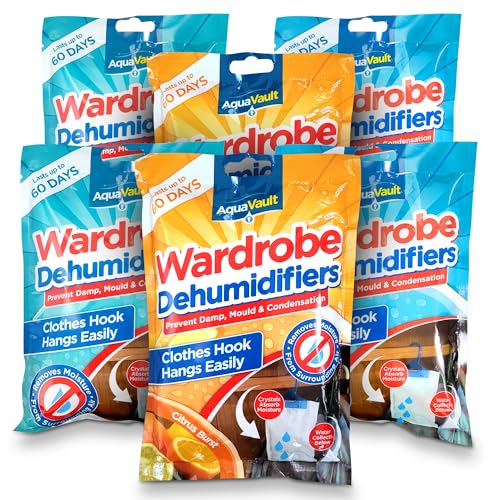 SOL 6pk Wardrobe Dehumidifiers for Home, Hanging Dehumidifier Bags for Wardrobe Prevents Damp, Mould and Condensation, Moisture Absorber for Clothes, Long-Lasting, Perfect for Closets & Storage Spaces