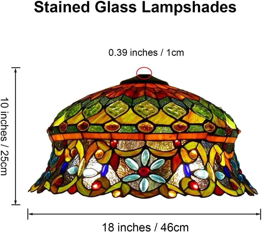 Large Tiffany Lamp Shade Replacement Only Straw Hat Style Stained Glass Lampshades, W18H10 Inch Peacock Glass Beads Light Cover for Table Lamps Pendant Lamps Floor Lights