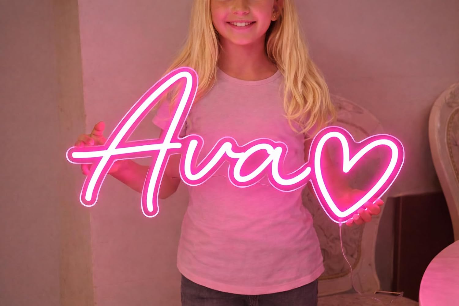 AVA Name LED Neon Sign Wall Decor – Custom Girls Bedroom & Dorm Room Neon Light – USB Powered, Dimmable Name Sign – Same Day Shipping – Gift for Kids, Teens & Nursery (15.7 x 7.9 in)
