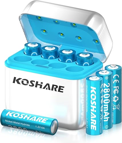 Paquete de 8 baterías recargables Ni-MH AA con cargador, batería AA Ni-MH de 1.2 V 2800 mAh, batería NiMH doble A, recargable hasta 800 veces,