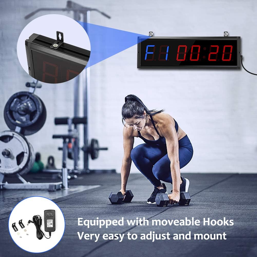 Gym Timer, Interval Timer with Ultra-Clear LED, Crossfit Clock Countdown/Up Stopwatch, Wall Workout Timer with Remote, Compatible with Power Bank for Home Gym Garage