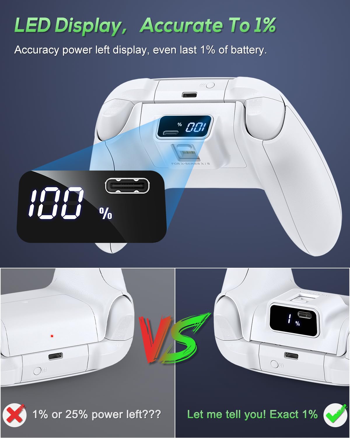 YUANHOT - Batterie rechargeable pour Xbox Series X/S, écran LED, lot de 2 batteries à charge rapide de 3600 mWh, ensemble de charge et kit de charge à distance pour Xbox Series X/S-W