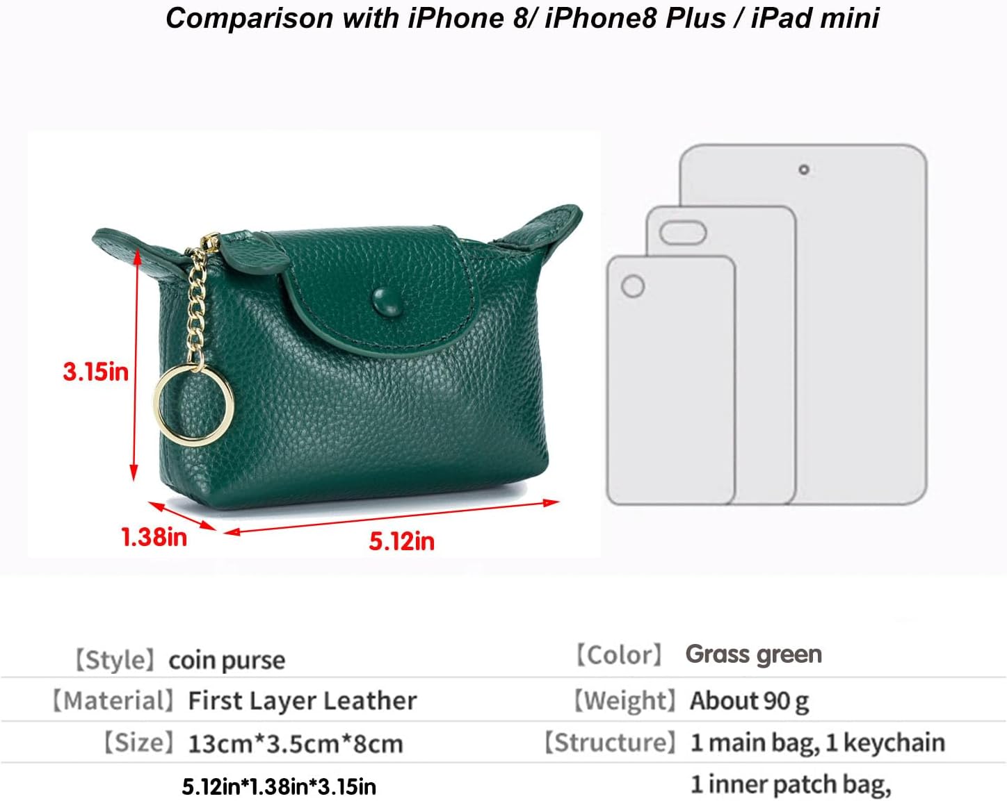 Women's Leather Mini Coin Purse, Keychain Wallet, Keychain Zipper Wallet with Key Holder, Coin Purse for Women, Women's Soft Leather Coin Purse - Image 2