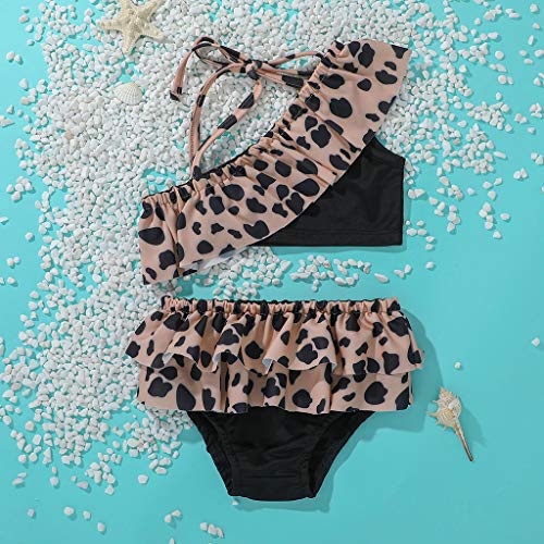 Meiweileya Toddler Baby Girl Ruffle Swimsuit Leopard Bikini Set One Shoulder Beachwear Princess Two Piece Bathing Suit (Black, 5-6 Years) #TOP1