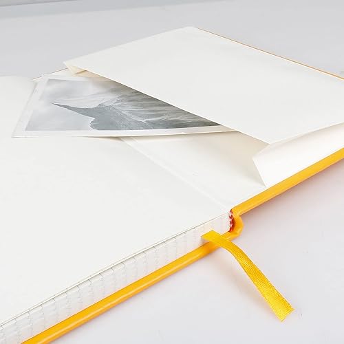 Miniatura 4 de Cuaderno cuadriculado con diseño de viñetas, cubierta de cuero amarillo, 8.3 x 5.7 pulgadas, 160 páginas, papel de 3.53 ozm, tapa dura con bolsillo