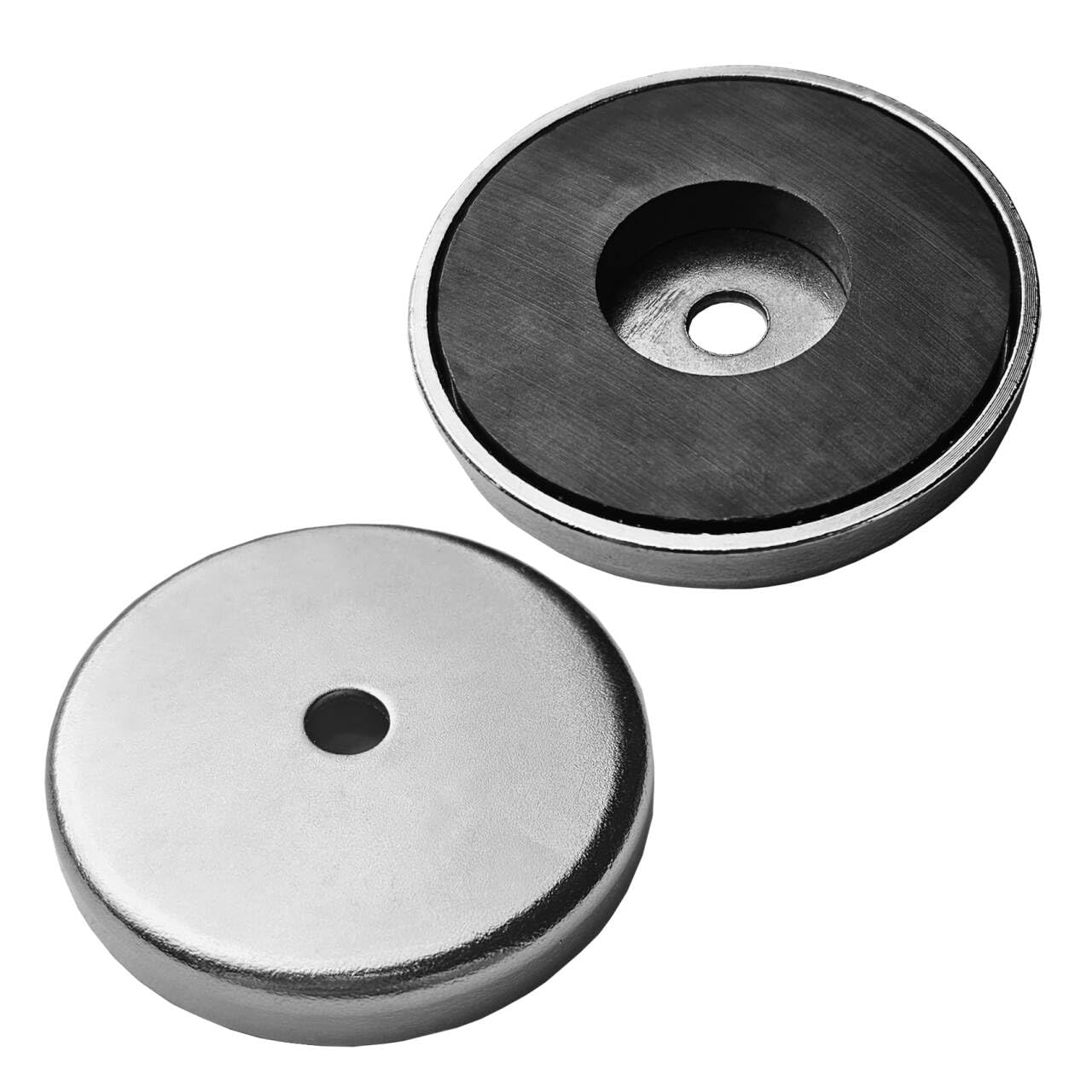 Round Base Magnet Fastener - 2.05'' Diameter, 0.275'' Thick,0.275'' Center Hole, 30 lb Pull, Nickel-Plated, Pack of 2
