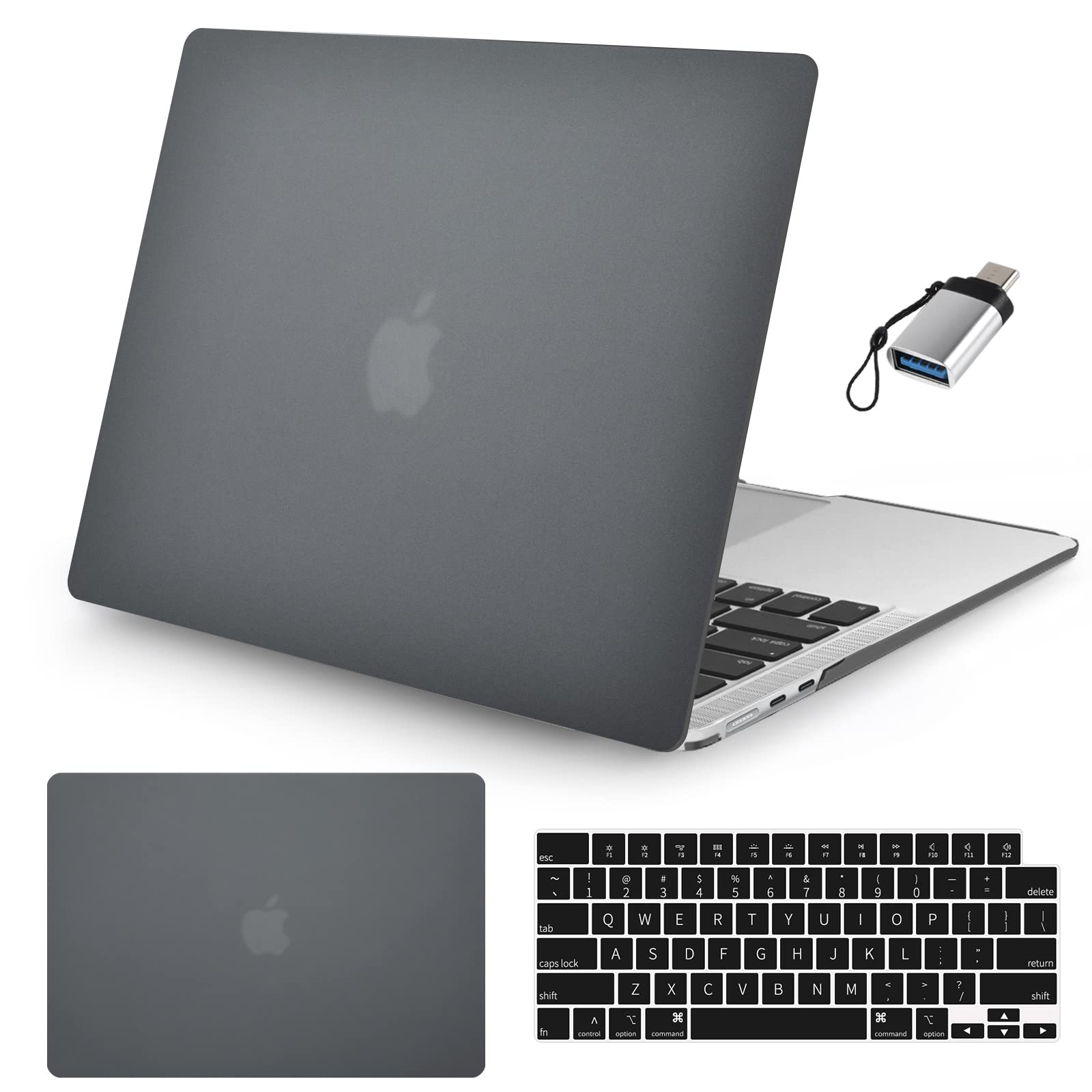 Seorsok Compatible with MacBook Air 15 inch Case 2023 2024 Release A2941 M2&M3 A3114 Touch ID,Thin Laptop Plastic Hard Shell Case&Keyboard Skin&Type C Adapter 1Pack,Black Frosted Matte