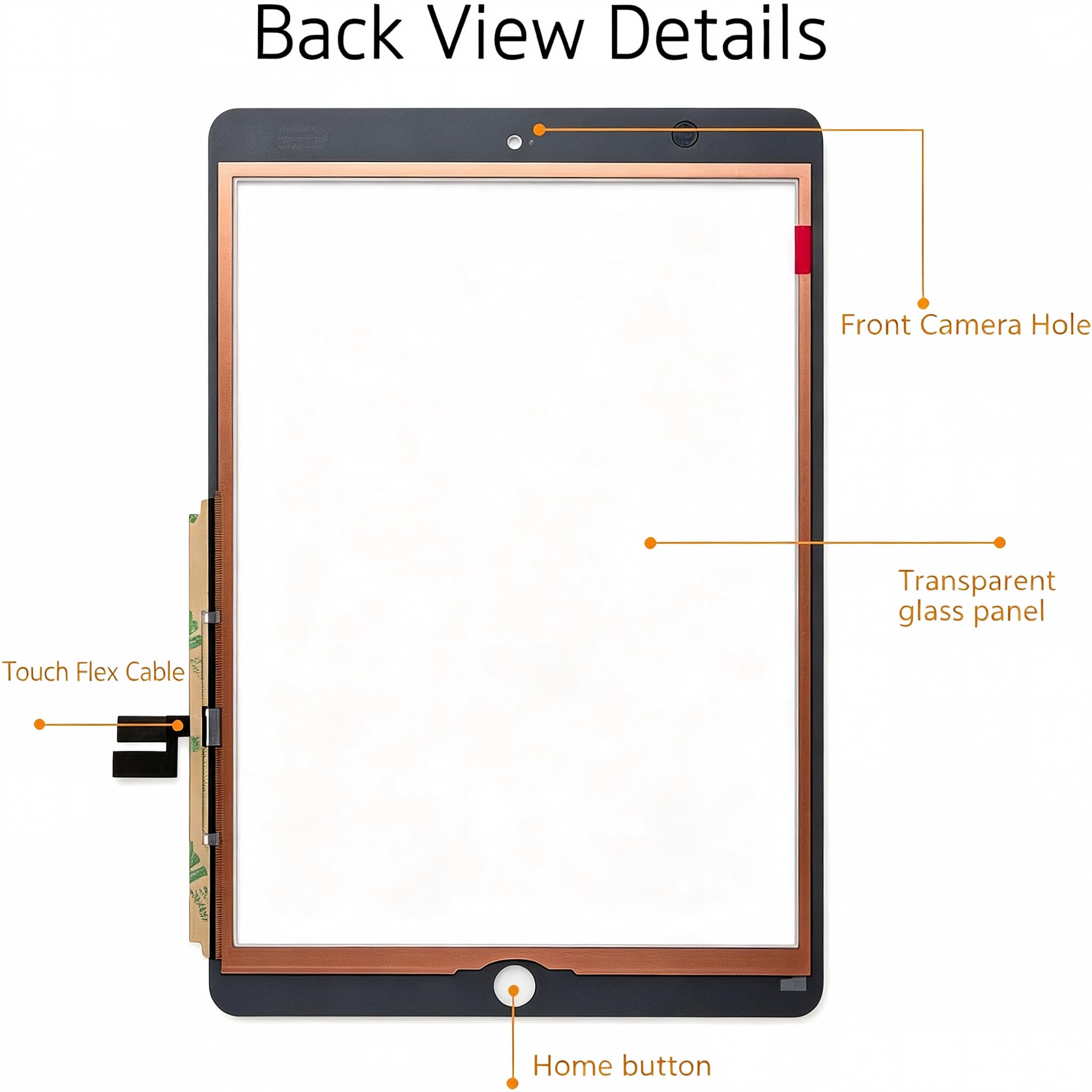 Display für iPad 7 7. Generation 10,2 Zoll (A2197 A2198 A2200, Digitizer ohne Home-Taste (LCD nicht enthalten) + vorinstallierter Kleber + Werkzeug (schwarz)