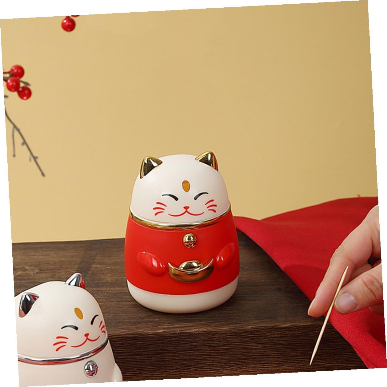 Fortune Cat Toothpick Holder Pressing Type Portable Plastic Toothpick Dispenser Kitchen Accessory Decorative Desktop image 4