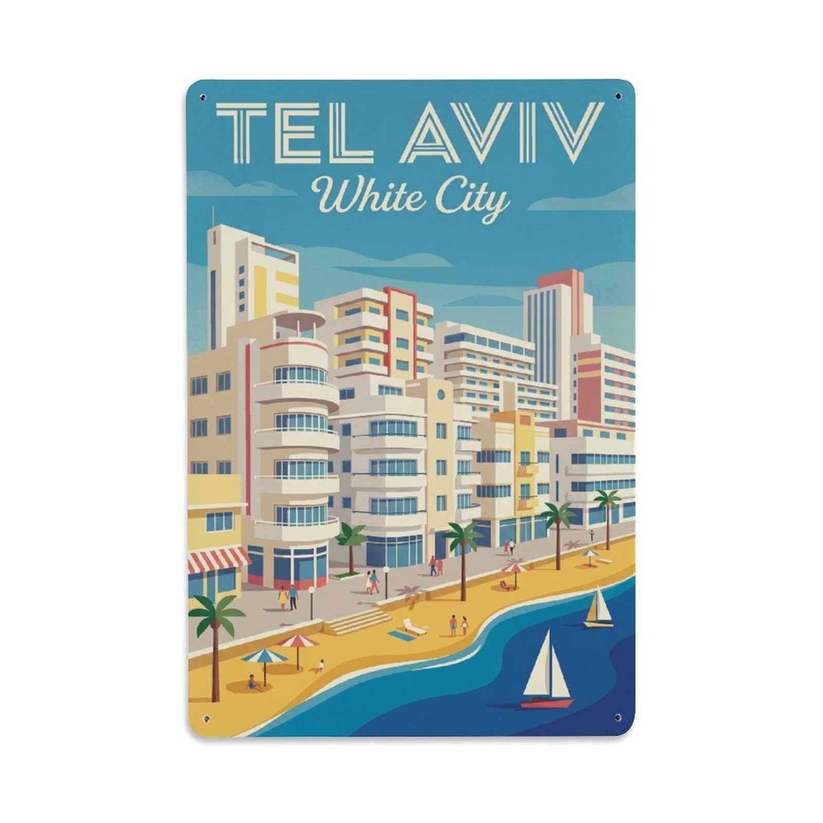 Huiyhb 8X12inch(20X30cm) Travel Retro Israel Tel Aviv Metal Tin Sign