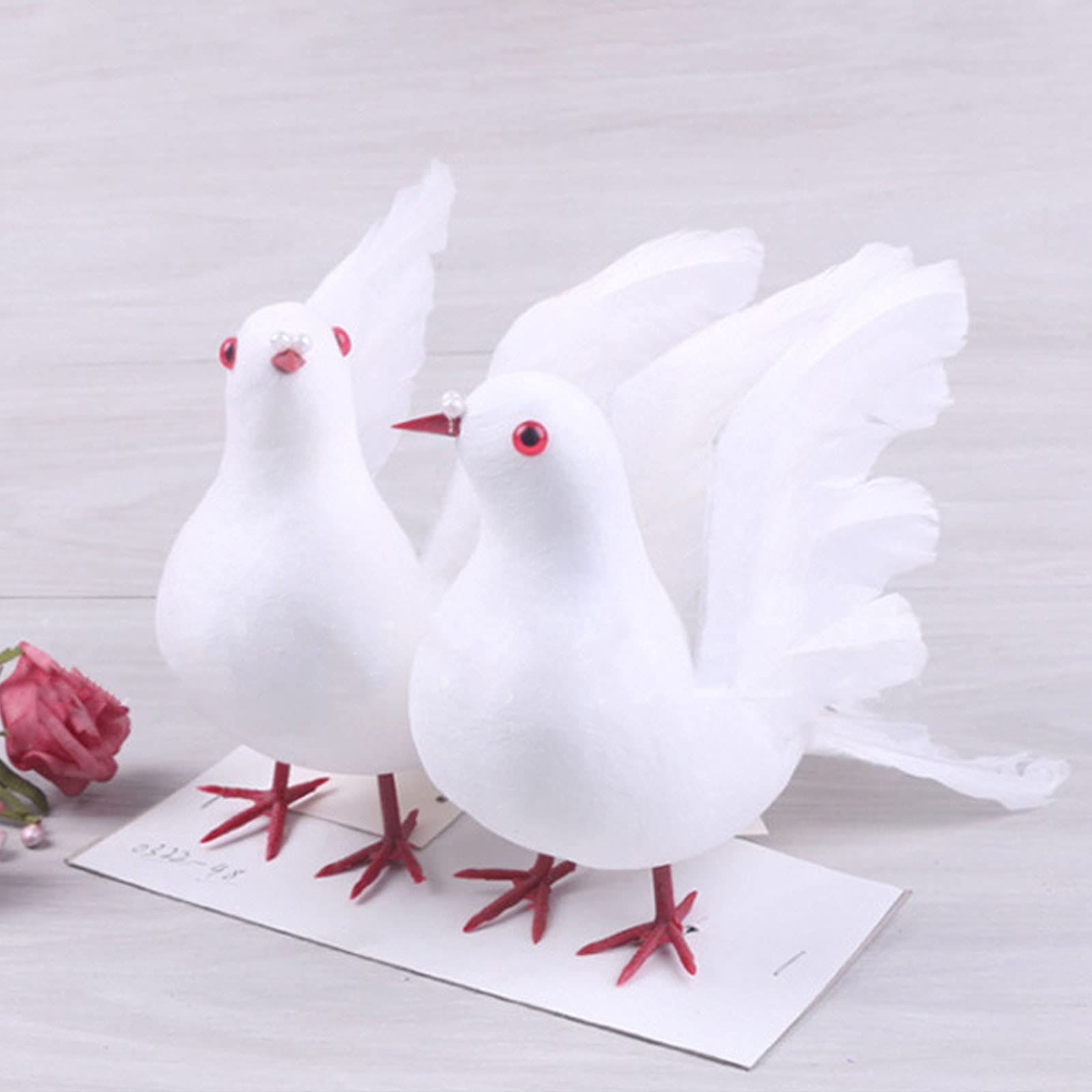 1 Colomba Bianca Artificiale In Schiuma E Piume - Uccello Finto Decorativo Con Piede In Metallo Per Matrimoni E Giardino - 12x7x6 Cm