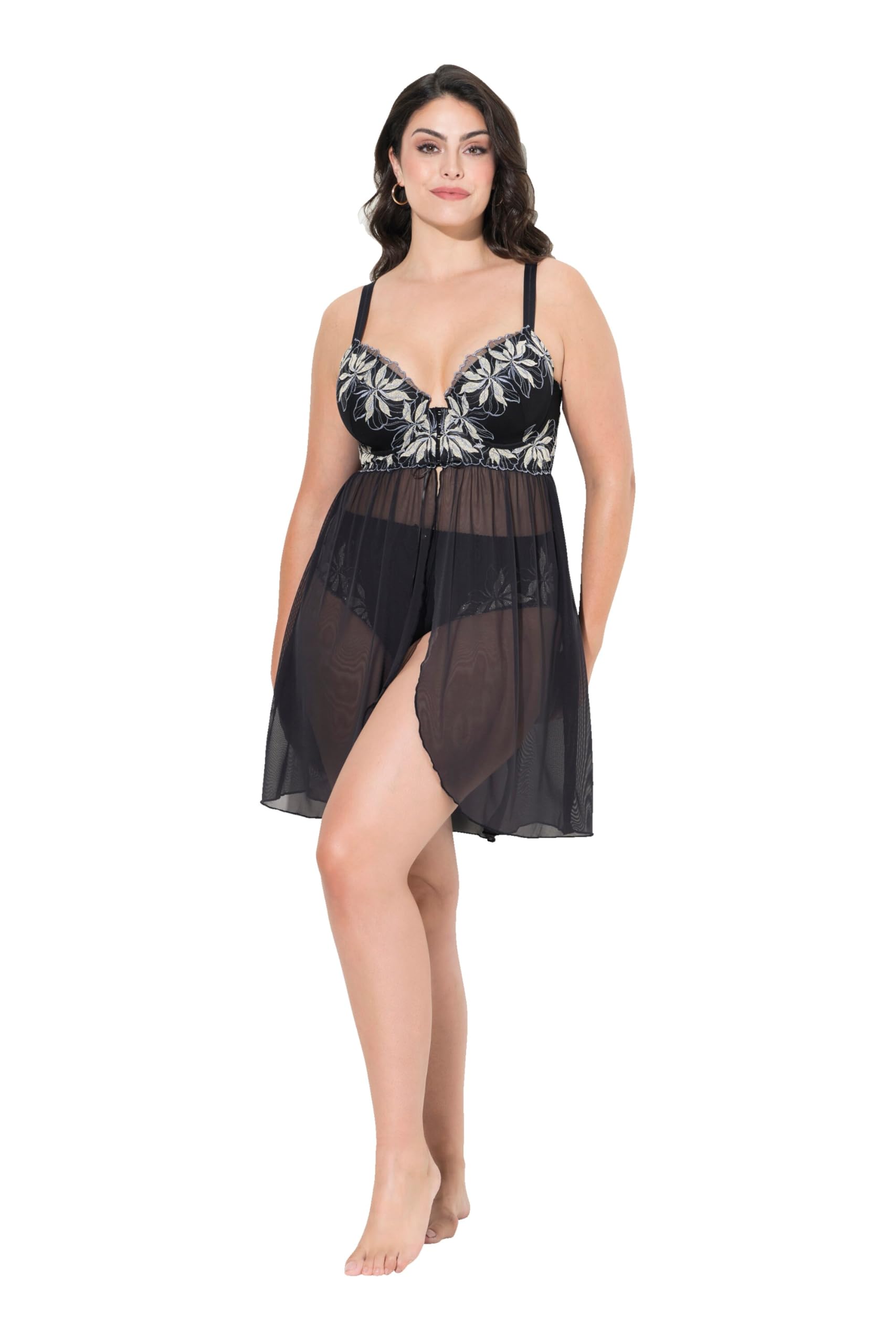 Ulla Popken TruYou by Damen große Größen Übergrößen Plus Size TruYou by Babydoll, Bügel, Vorderverschluss, Stickerei 834343