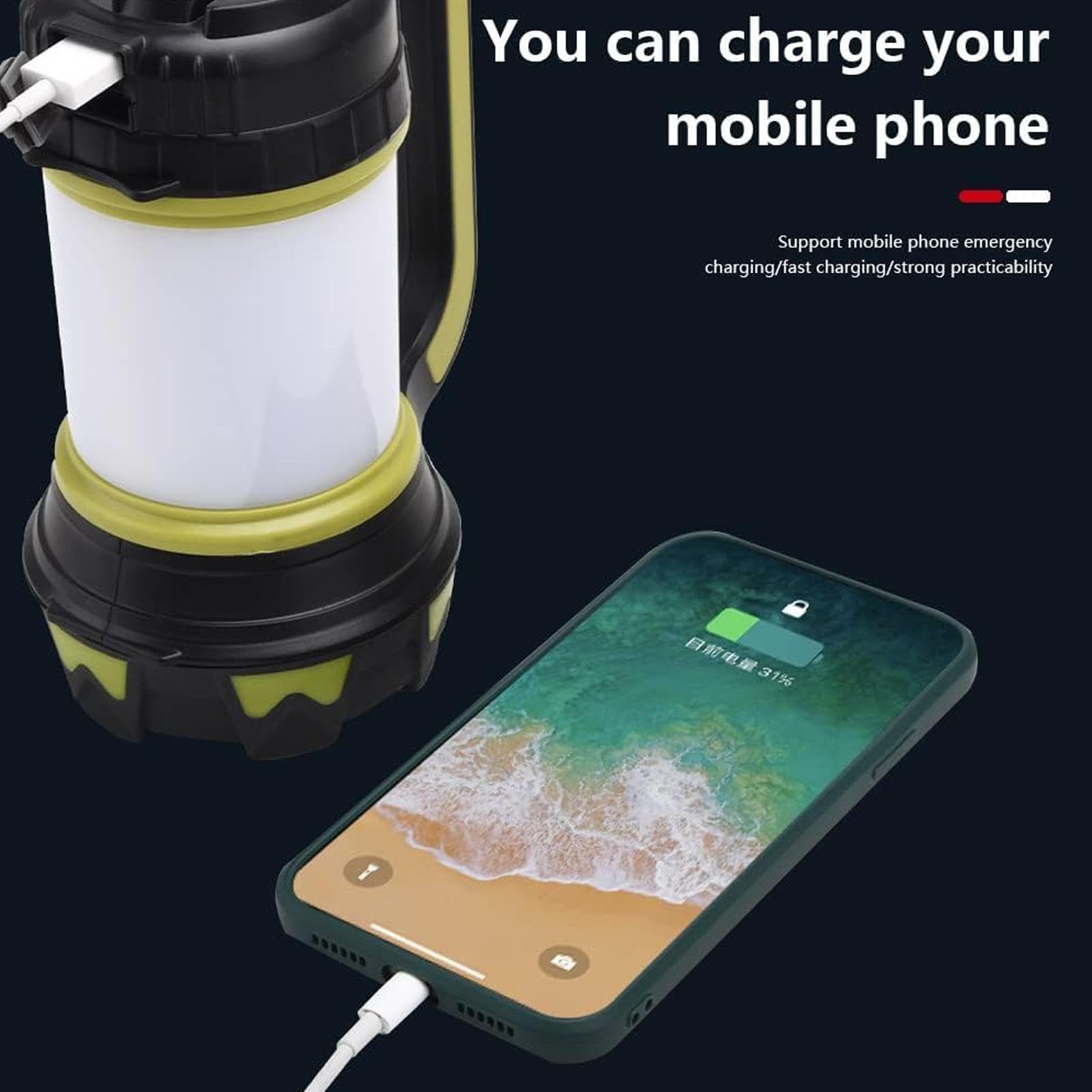 Lanterna da campeggio a LED Lampada Portatile Con Manico E Gancio | Lanterna Elettrica Ricaricabile Per Spiaggia Backpacking Pesca Escursionismo Sopravvivenza All'Aperto Notte Giardino Garage