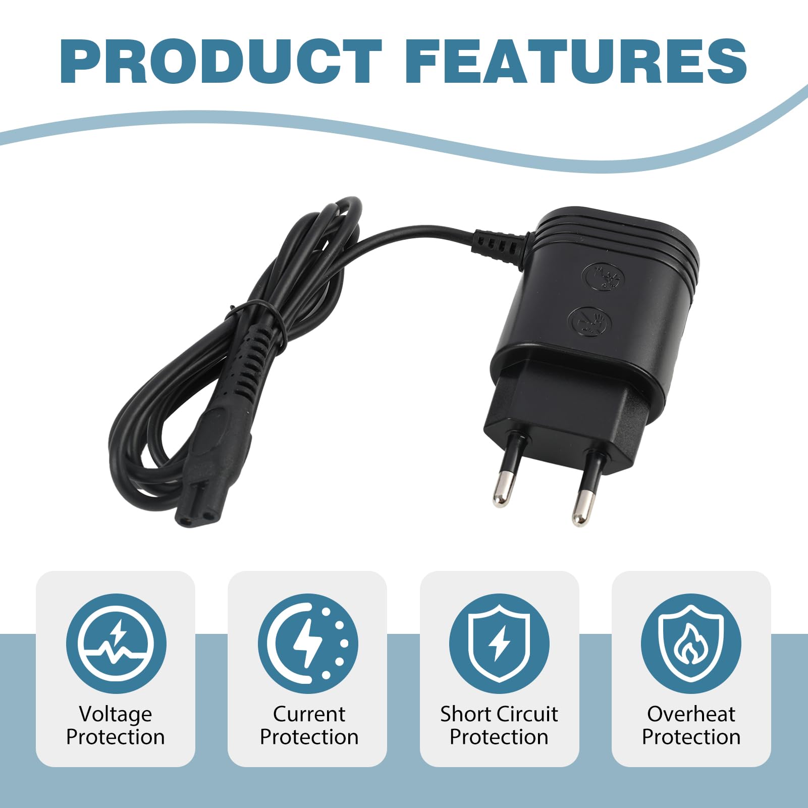 Adattatore per rasoio 15 V, alimentatore di ricambio con connettore USB, compatibile con Philips Series 3000 5000 7000 9000, QP6510 QP6520 MG7745 MG7730 MG7720, RQ HQ AT PT QC QG BT