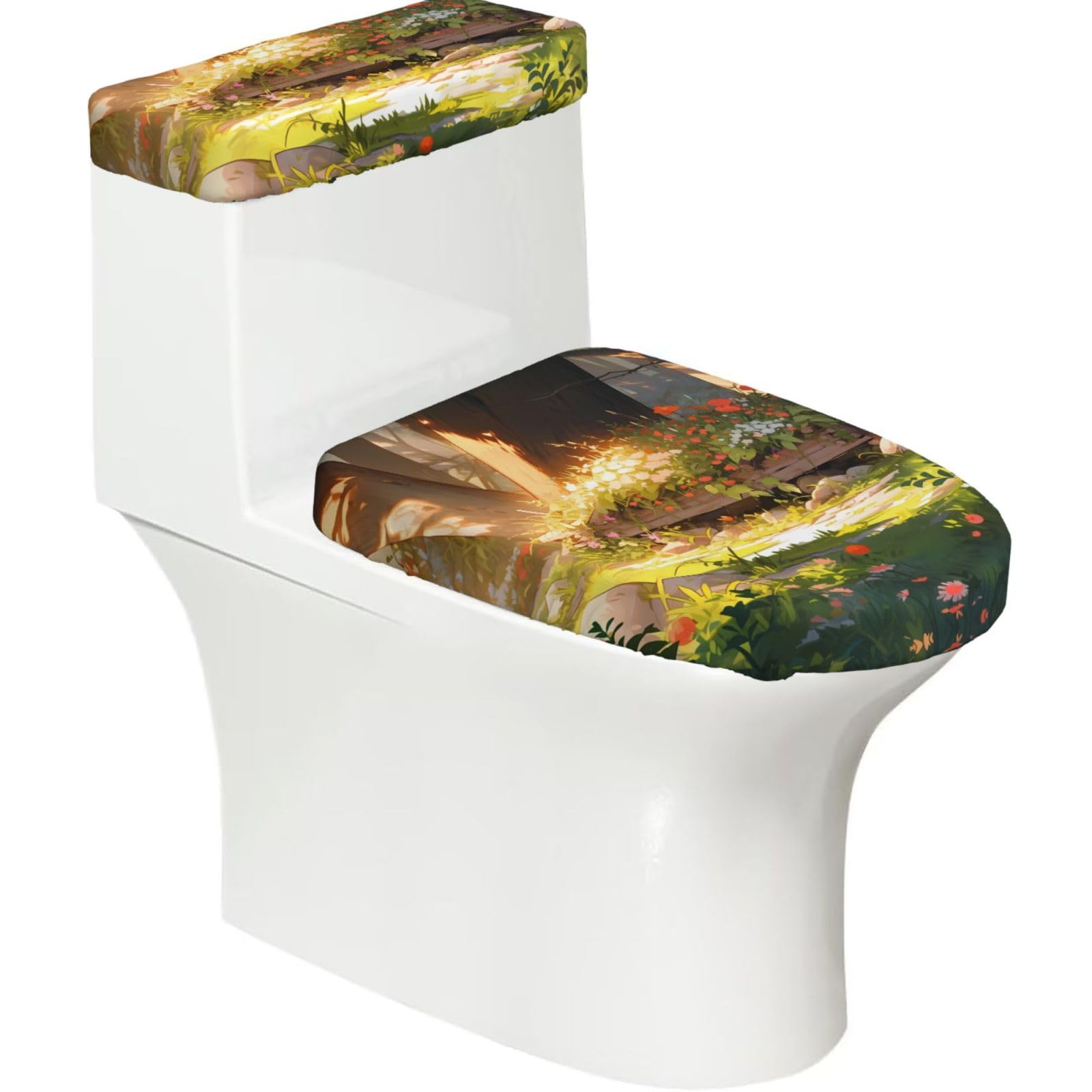 Mrowyc Black Plants And Trees Printed Toilet Seat Set - Set Of 2 - Universal Toilet Seat Cover - Housewarming Birthday Christmas Gift