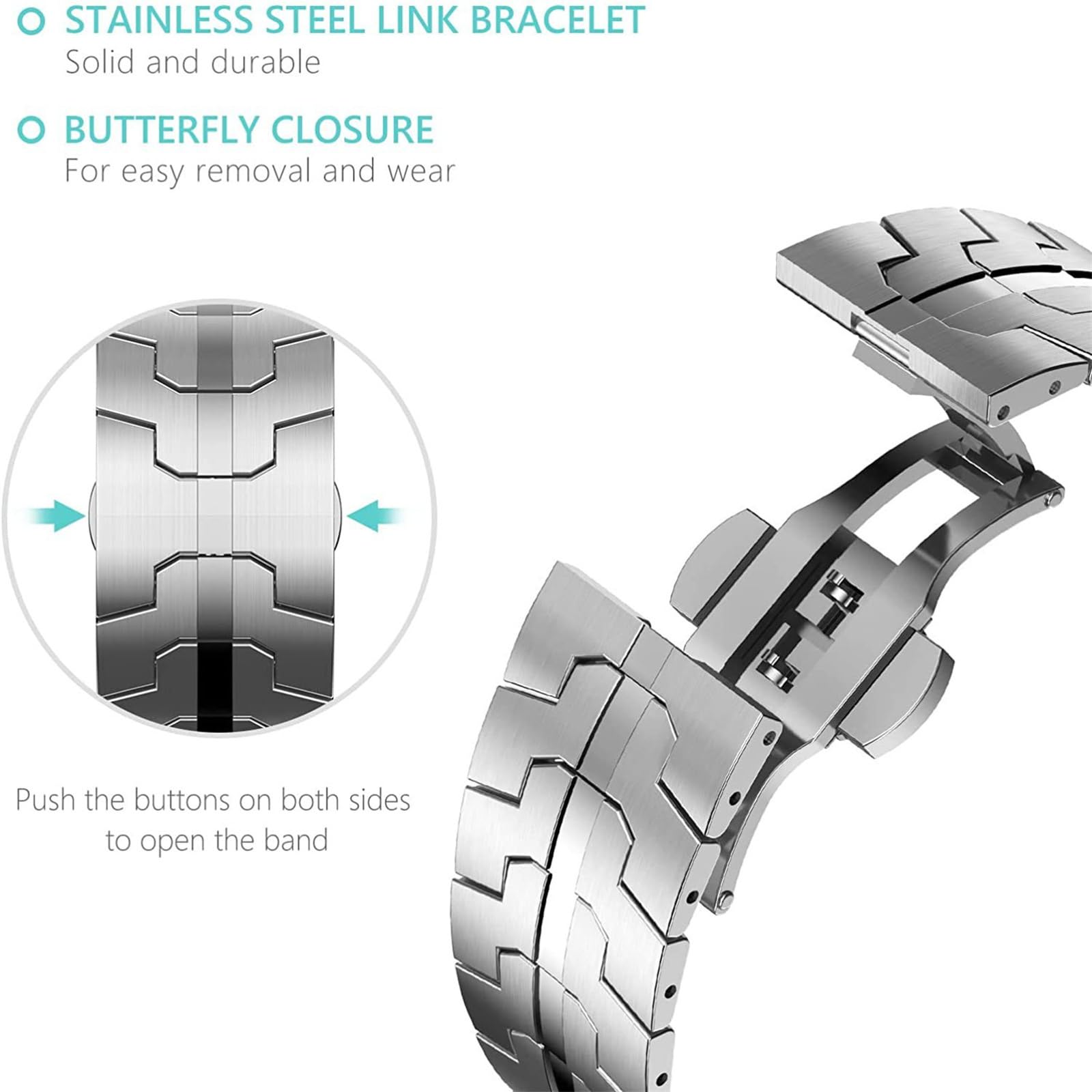 Pasek kompatybilny z Apple Watch 49 mm, 45 mm, 44 mm, 42 mm, 41 mm, 40 mm, 38 mm, ulepszona biznesowa metalowa opaska na nadgarstek ze stali nierdzewnej do iWatch SE Series 9, 8, 7, 6, 5, 4, 3,