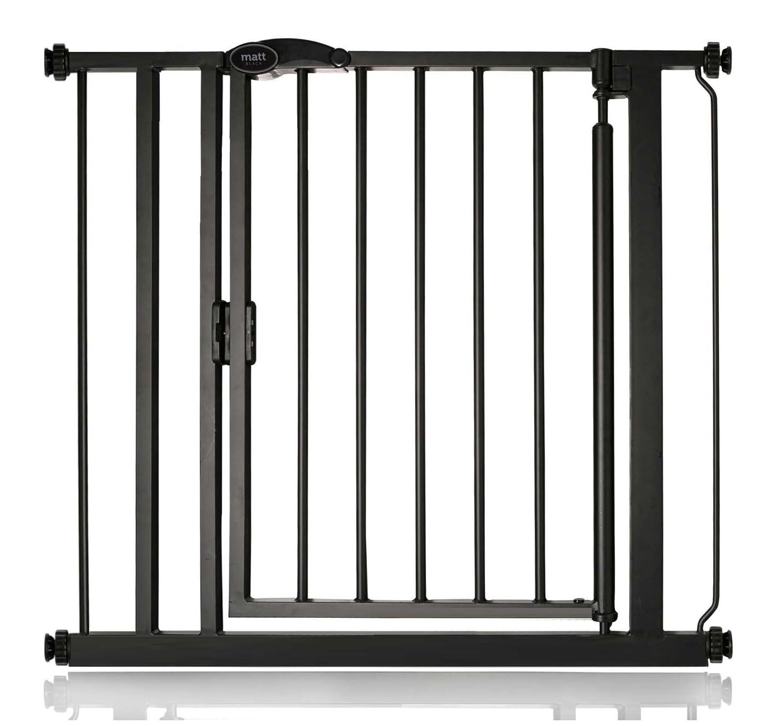 Safetots Puerta de Seguridad Autoajustable con Cierre Automático, Estrecha, 68,5cm - 75cm, Negra Mate, Puerta de bebé con cierre automático, Barrera de seguridad para niños pequeños — view 39