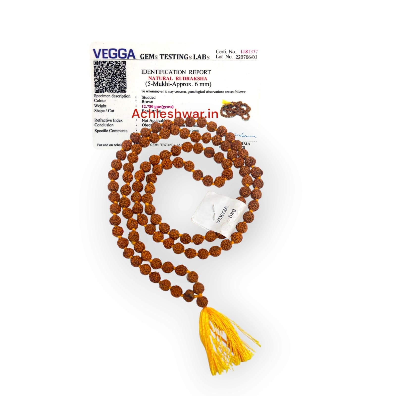 Achleshwar Original lab Certified Nepali 108+1 (Beads) Rudraksha 5 Mukhi Mala Brown,Unisex Rosary with LAB Certificate (9mm)